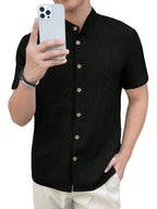 Casual Summer Shirt Men's Stand Collar Short Sleeve Light Maturity Leisure T-Shirt Open Cardigan Polyester Quick Dry Anti-Def...