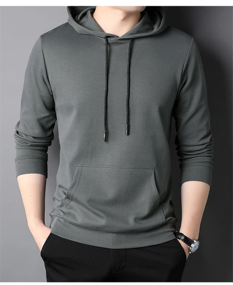 Spring Autumn Thin Pure Cotton Hoodie Men's Slim Fit Korean Sle Trendy  Color Long Sve T-irt Casual Comfortable