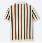 New American Chic Hollow Out Male Polo Shirts Trendy Striped Knitted V Neck Short Sleeve T-shirt High Street Breathable Knitwear