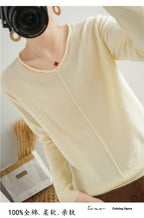 2023 Autumn/Winter Women's New Pullover Casual Solid 100% Cotton Knitted V-Neck Loose Sweater Fashion Soft Breathable Top