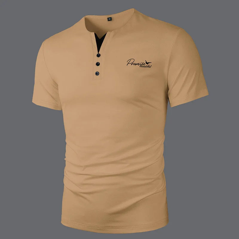 New Casual Short Sleeve Hoodie for Men Polyester Fiber Slim Fit Summer T-Shirt Youth Fashion Basic Solid Color Print Design