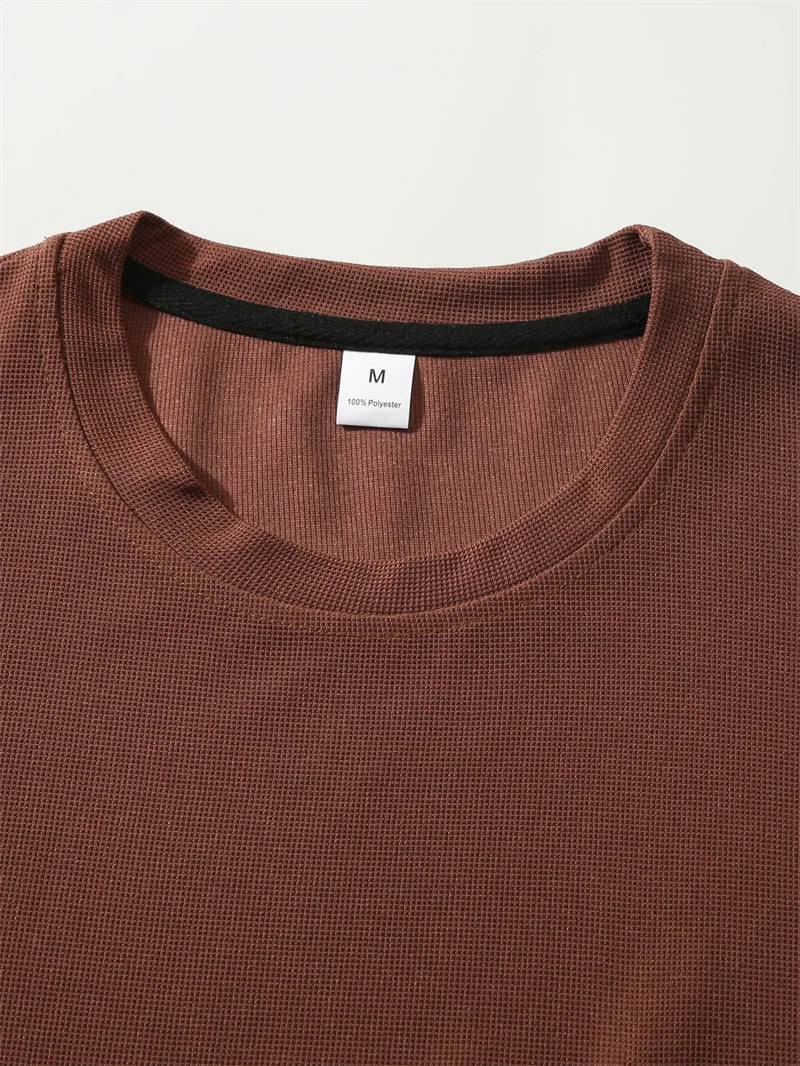 summer Casual breathable Men Tops Patchwork pocket sports pullover Textured Male Loose round collar short sleeve men T-shirts
