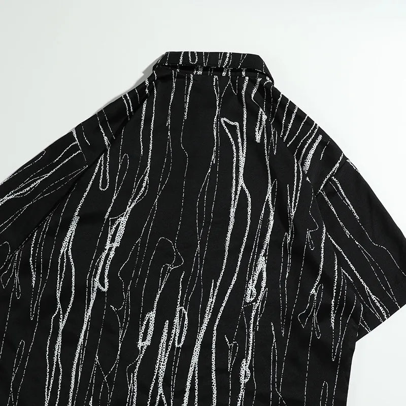 Stay Cool in Style with Our Black Patterned Short Sleeve Men's Shirt