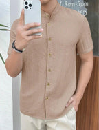 Men Loose Knit Solid Color Casual Short Sleeve Shirt