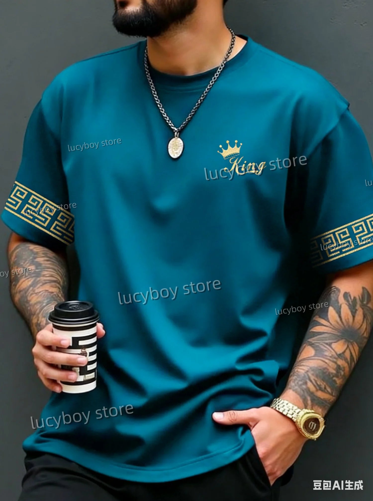 2026 New King pattern Print Men T-Shirt Man Short Sleeves football T-Shirt Vintage Plus Size Sport Daily Tees Men Clothing