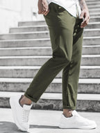 Men's Solid Color Casual Pants with Drawstring Waist Regular Fit Comfy Trousers with Pockets for Spring And Fall