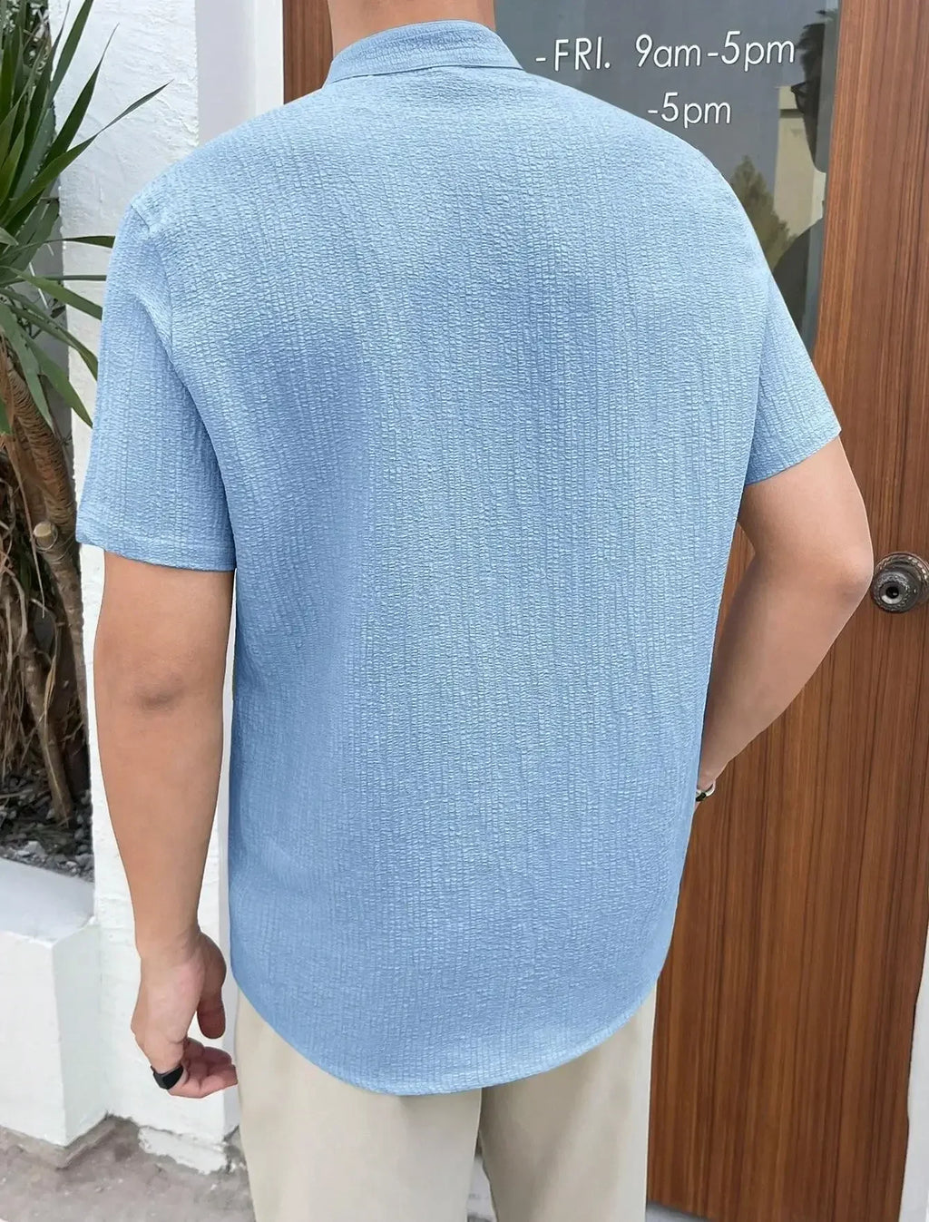 Men Loose Knit Solid Color Casual Short Sleeve Shirt