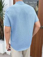 Men Loose Knit Solid Color Casual Short Sleeve Shirt
