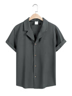 Men's Casual Button Down Shirts Short Sleeve Textured Summer Beach Shirt Cuban Vacation Shirts with Pocket S-XXXL