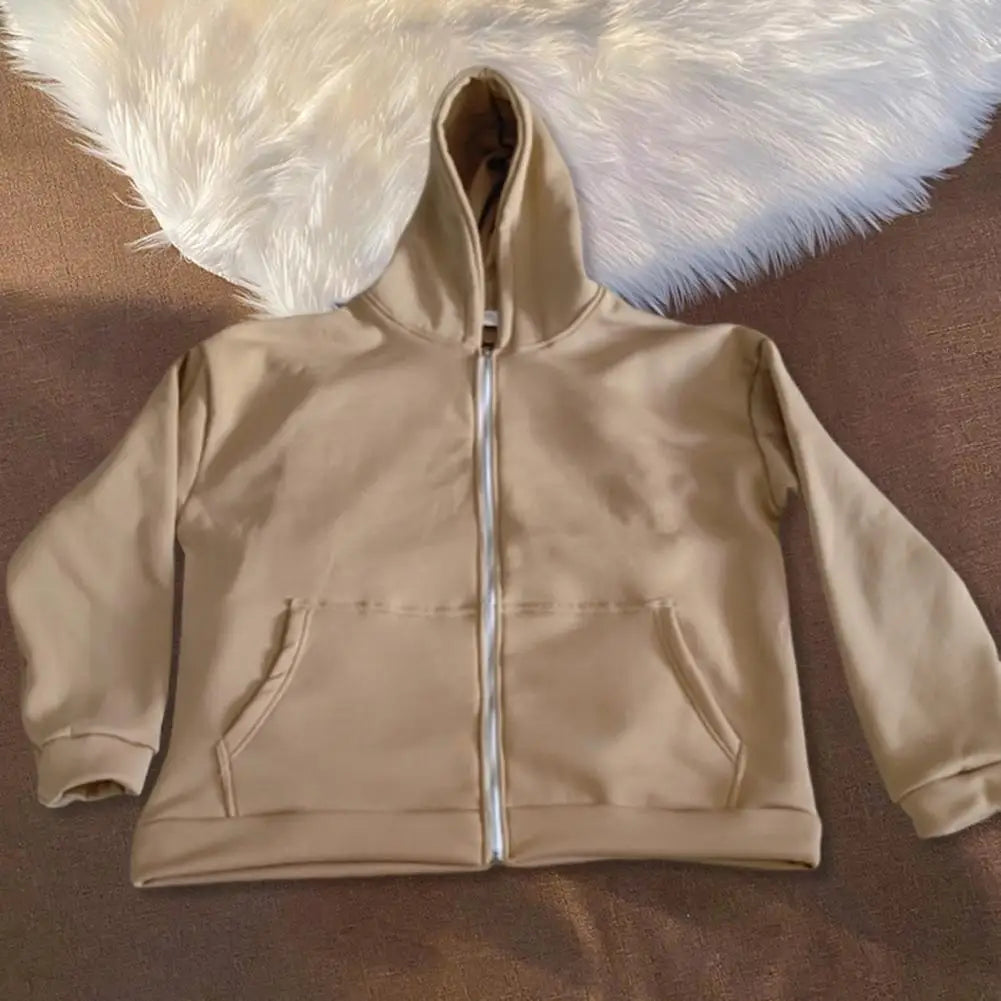 Men Backpack Sweatshirt Coat Long Sleeve Zipper Closure Hoodie with Schoolbag Design Solid Color Loose Fit Outerwear