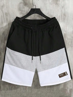 Men's Casual Color Block Short Pants American Loose Straight Leg Five-Quarter Length Summer New Sporty Trendy Polyester Fiber