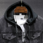 Casual Men's Denim Jacket Spring Autumn American Simple Trendy Hoodie Detachable Breathable Wear Resistant Windproof Sweat AB...