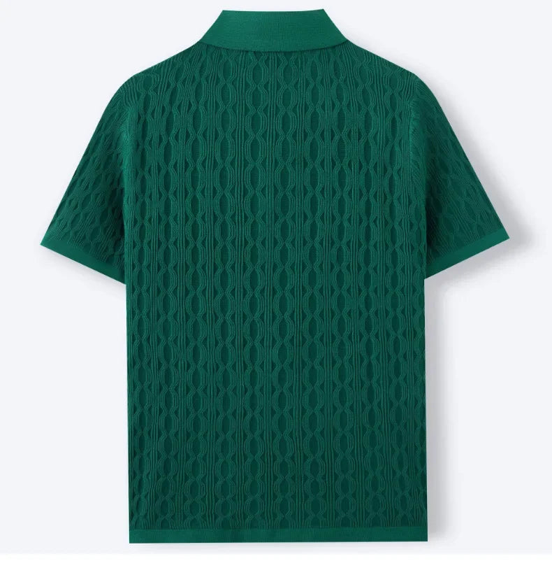 Summe Embroidery Men's Short Sleeved Fashion knitted Shirt 2025 Men's Business Solid Color Casual Button Cardigan POLO Shirt Top