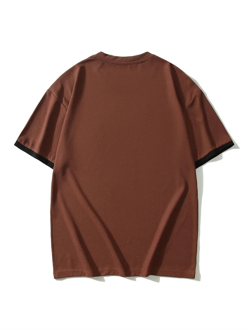 summer Casual breathable Men Tops Patchwork pocket sports pullover Textured Male Loose round collar short sleeve men T-shirts