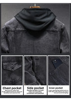 Casual Men's Denim Jacket Spring Autumn American Simple Trendy Hoodie Detachable Breathable Wear Resistant Windproof Sweat AB...