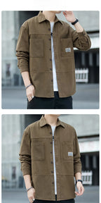 Men's Pure Cotton Long Sleeve Shirt Vintage Workwear Simple Style Autumn Winter New Arrival Casual Versatile Top Youth Fashion