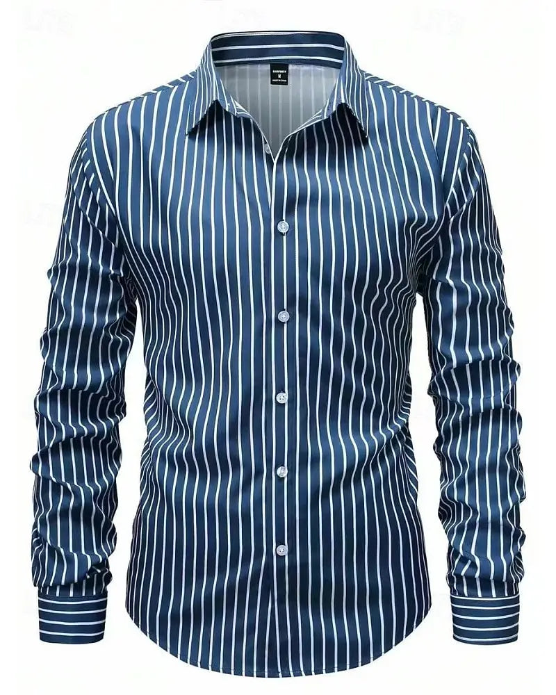 Men's Shirt Casual Shirt Button Up Shirt Long Sleeve Vertical Stripes Lapel Daily Clothing Apparel Fashion Casual Comfortable
