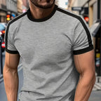 Men's Casual Short-Sleeved European and American Sports Fitness Contrasting Color Men's T-Shirt