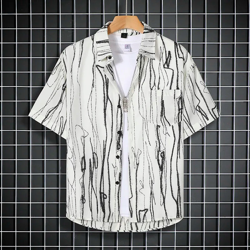 Stay Cool in Style with Our Black Patterned Short Sleeve Men's Shirt
