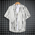 Stay Cool in Style with Our Black Patterned Short Sleeve Men's Shirt