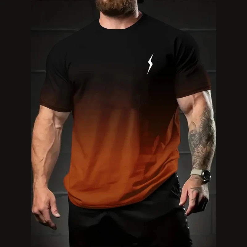 Men's Gradient Color Pattern TShirt Casual BreathO-Neck Short Sleeve Tee For Outdoor Activities Summer Oversized Streetwear Tops