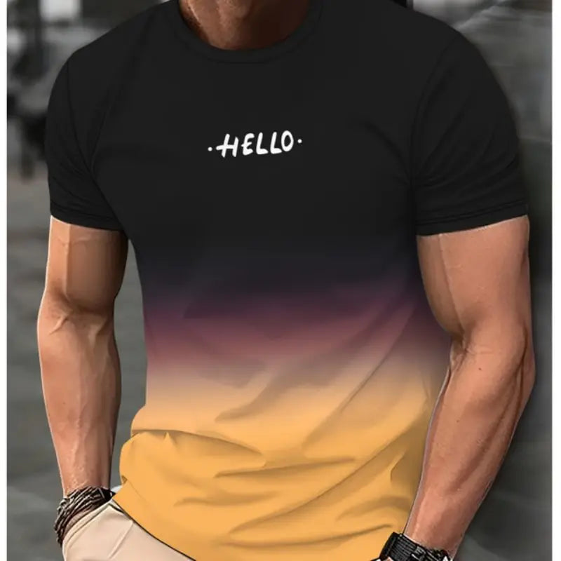 Men's Gradient Color Pattern TShirt Casual BreathO-Neck Short Sleeve Tee For Outdoor Activities Summer Oversized Streetwear Tops
