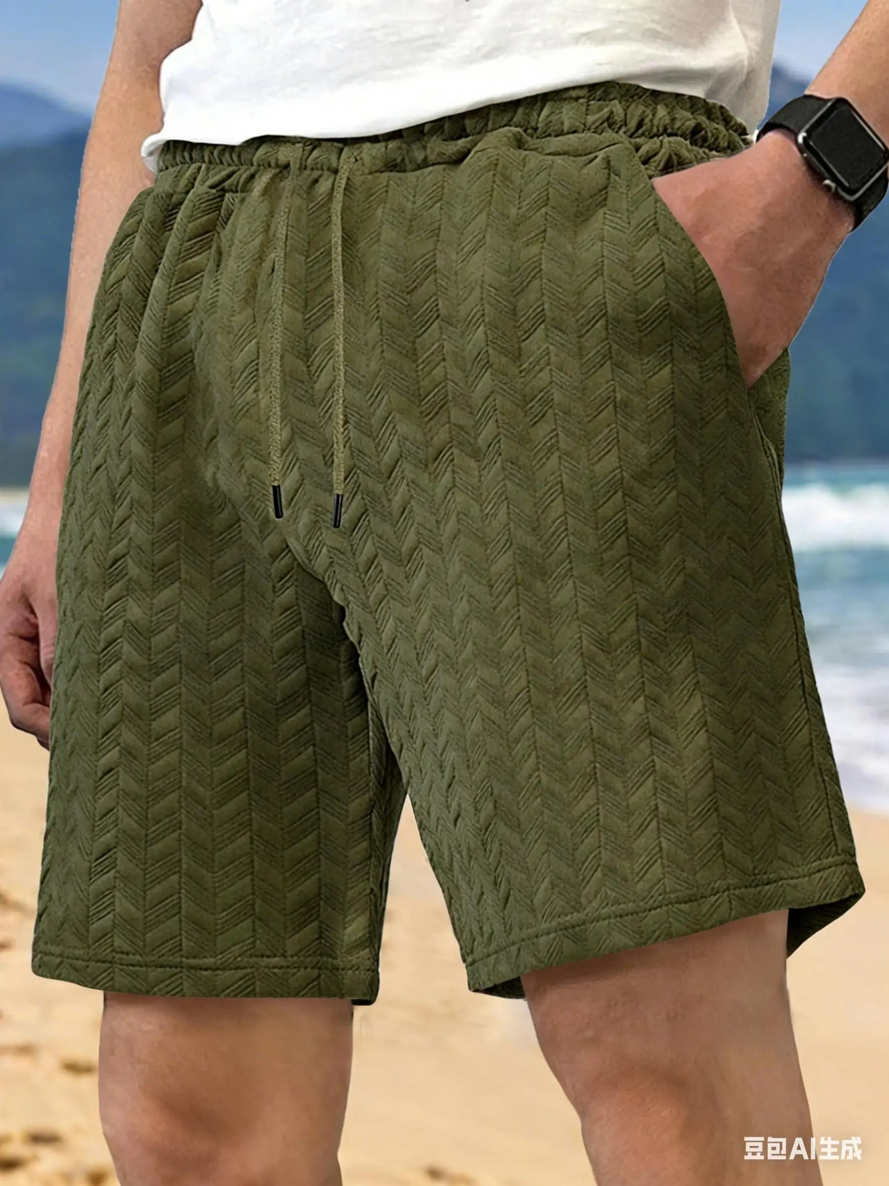 Luxury Shorts Men'S Jacquard Loose Solid Color Drawstring Casual Short Pants Summer Casual Wide Leg Loose Sweatpants For Man