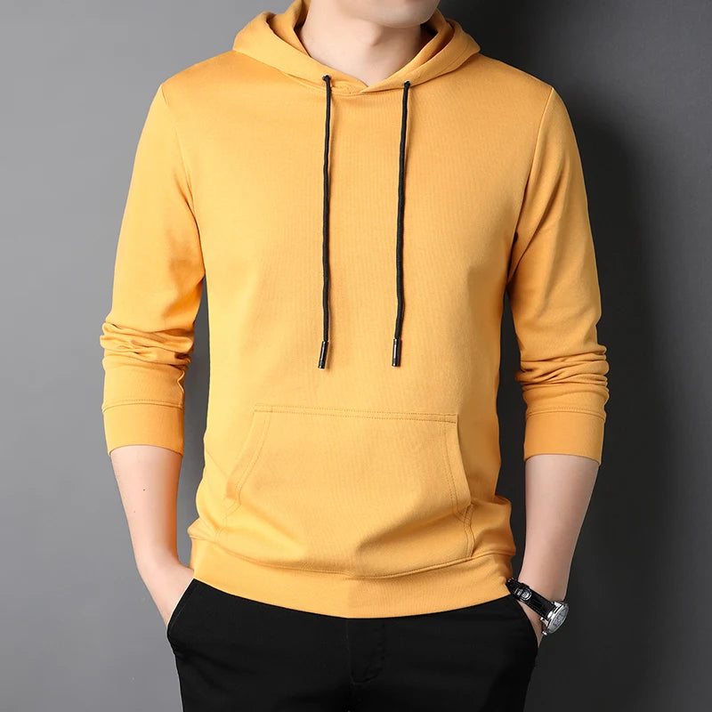 Spring Autumn Thin Pure Cotton Hoodie Men's Slim Fit Korean Sle Trendy  Color Long Sve T-irt Casual Comfortable