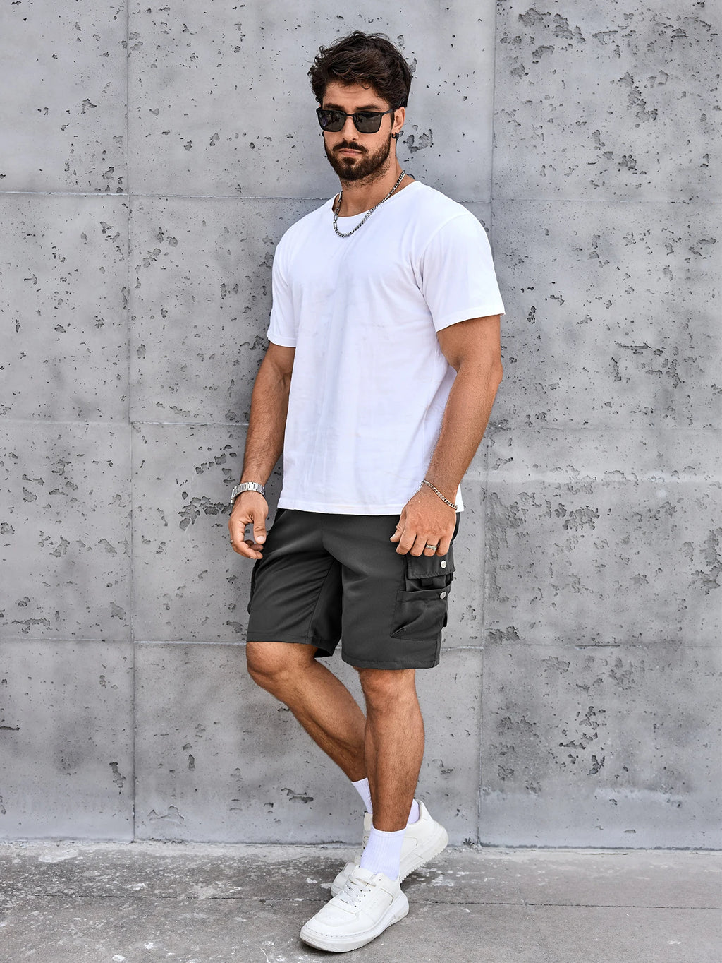 Men's Solid Cargo Shorts with Flap Pockets, Versatile And Trendy for Summer Outdoors And Sports Wear, 100% Polyester