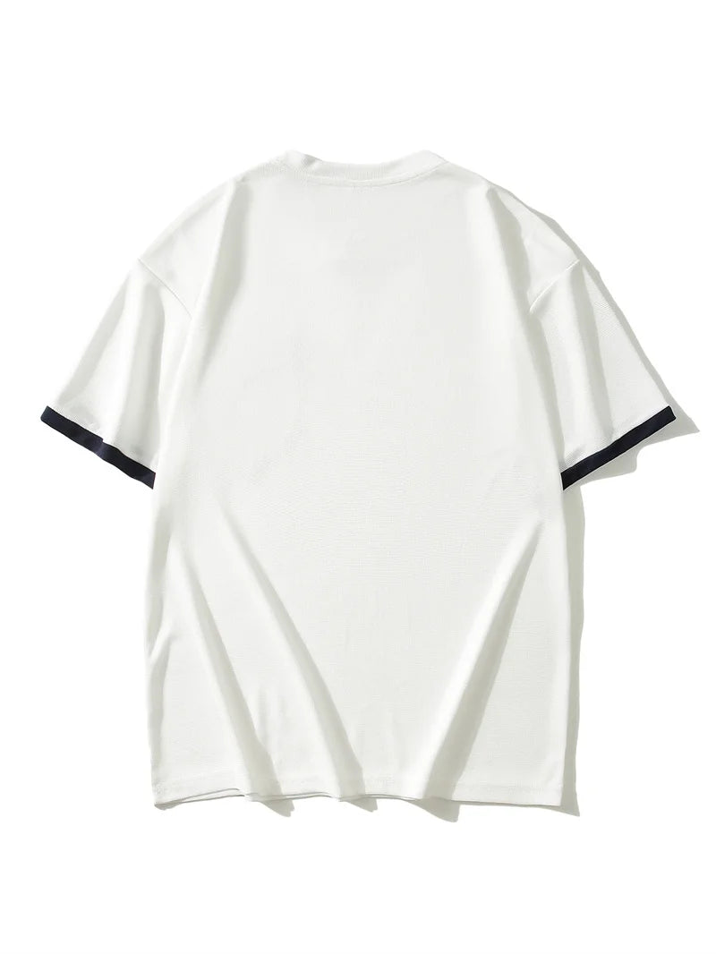 summer Casual breathable Men Tops Patchwork pocket sports pullover Textured Male Loose round collar short sleeve men T-shirts