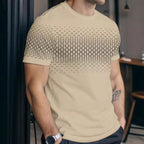 Men's Summer Thin Short Sleeve T-Shirt round Neck Print Polyester Fiber Square Pattern Men's Fashion Independent Station