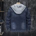 Spring 2023 Men's Loose Fit Thickened Fleece Lined Detachable Hooded Denim Jacket Youth Fashion Winter Outerwear Casual Jeans...