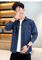 New Men's Denim Shirt Pure Cotton Washed Fashion Top Youth Style Japanese Design Autumn Collection Slim Fit Long Sleeve Casua...