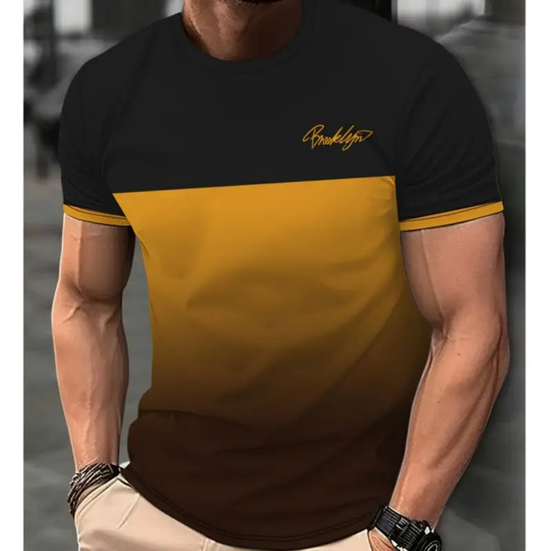 Men's Gradient Color Pattern TShirt Casual BreathO-Neck Short Sleeve Tee For Outdoor Activities Summer Oversized Streetwear Tops