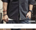 Retro American Workwear Long Sleeve Men's Denim Shirt Jacket Autumn Loose Hunting Style Casual Fashion Outerwear Coat