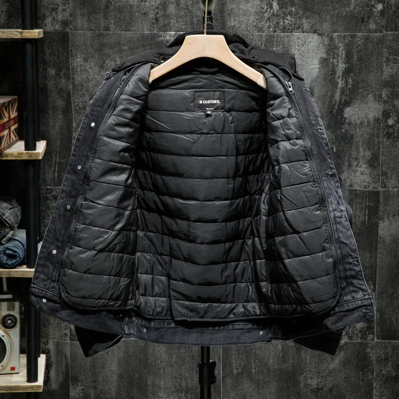 Spring 2023 Men's Loose Fit Thickened Fleece Lined Detachable Hooded Denim Jacket Youth Fashion Winter Outerwear Casual Jeans...