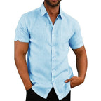 Cotton Linen Hot Sale Men's Short-Sleeved Shirts Summer Solid Color Turn-down collar Casual Beach Style Plus Size
