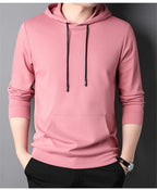 Spring Autumn Thin Pure Cotton Hoodie Men's Slim Fit Korean Sle Trendy  Color Long Sve T-irt Casual Comfortable