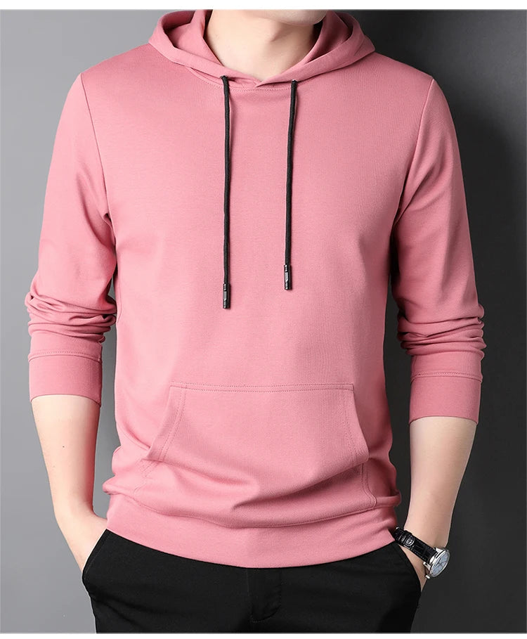 Spring Autumn Thin Pure Cotton Hoodie Men's Slim Fit Korean Sle Trendy  Color Long Sve T-irt Casual Comfortable