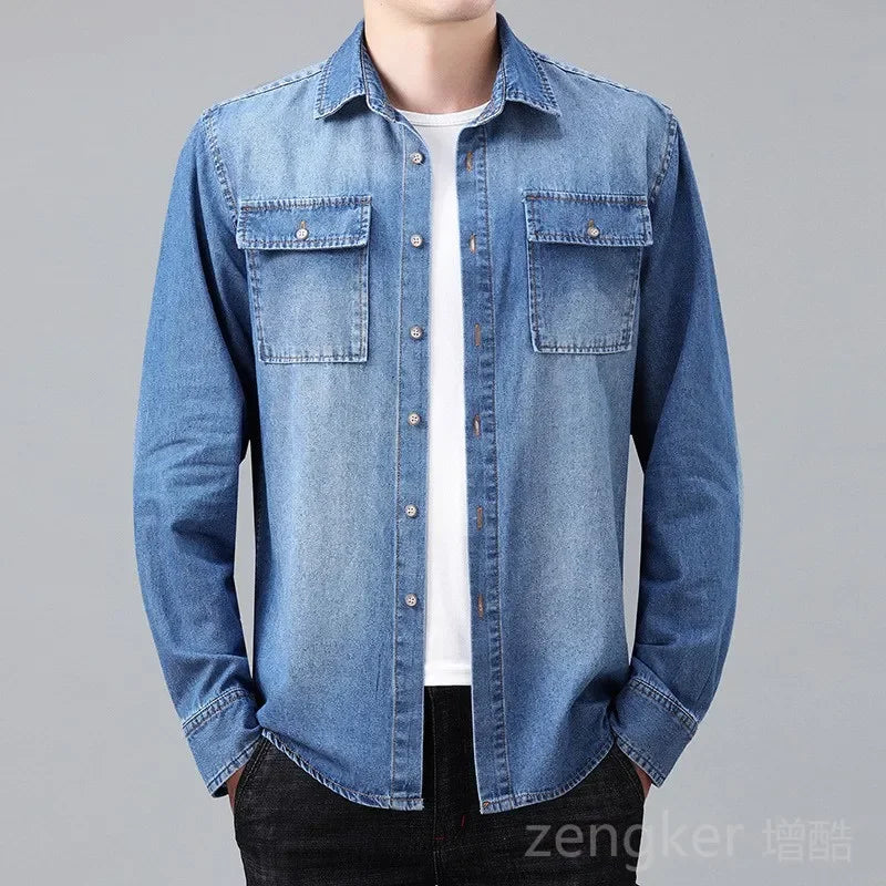 New denim shirt jacket men's casual loose plus size cowboy shirt spring autumn hundred with the tide shirts for men 8XL 7XL