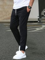 Men's Solid Color Drawstring Waist Casual Pants Regular Fit Comfy Trousers with Pockets for Spring And Fall