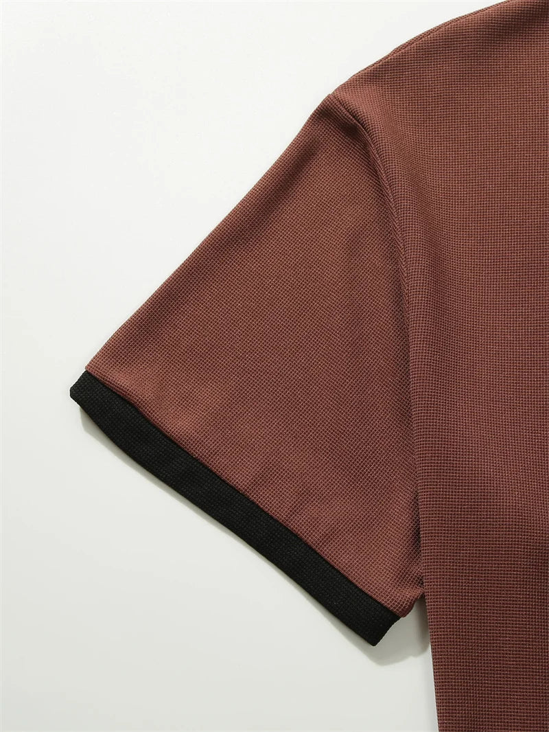 summer Casual breathable Men Tops Patchwork pocket sports pullover Textured Male Loose round collar short sleeve men T-shirts
