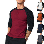 New Slim Fit Round Neck Long Sleeve T-Shirt Men with Arm Color Block Casual Base Layer