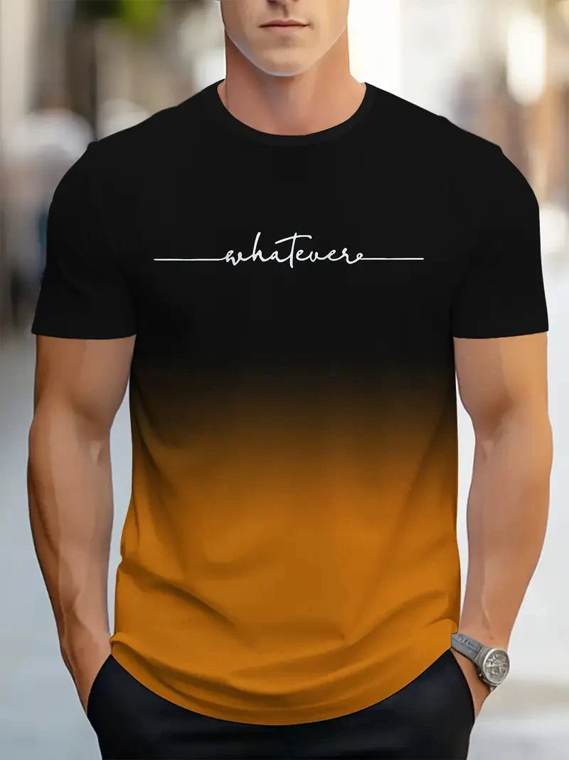 Men's Gradient Color Pattern TShirt Casual BreathO-Neck Short Sleeve Tee For Outdoor Activities Summer Oversized Streetwear Tops
