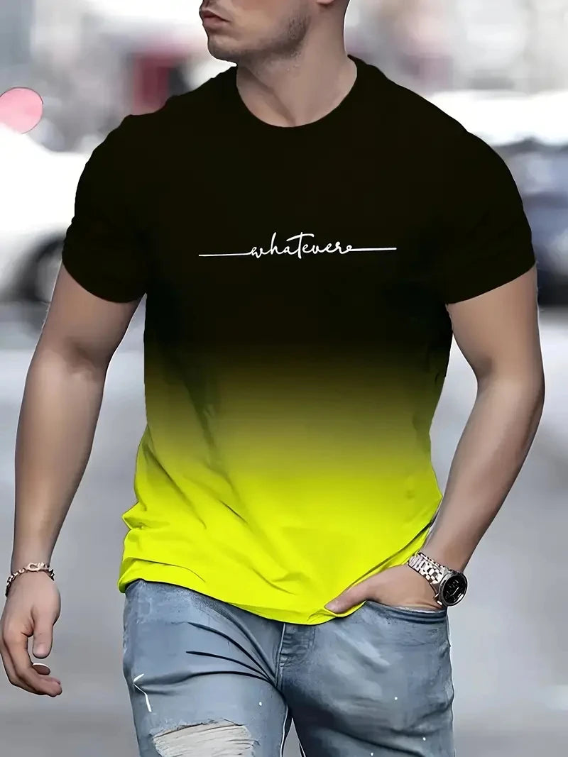 Men's Gradient Color Pattern TShirt Casual BreathO-Neck Short Sleeve Tee For Outdoor Activities Summer Oversized Streetwear Tops