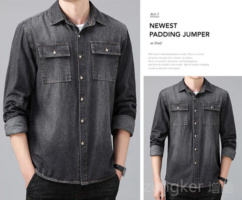 New denim shirt jacket men's casual loose plus size cowboy shirt spring autumn hundred with the tide shirts for men 8XL 7XL
