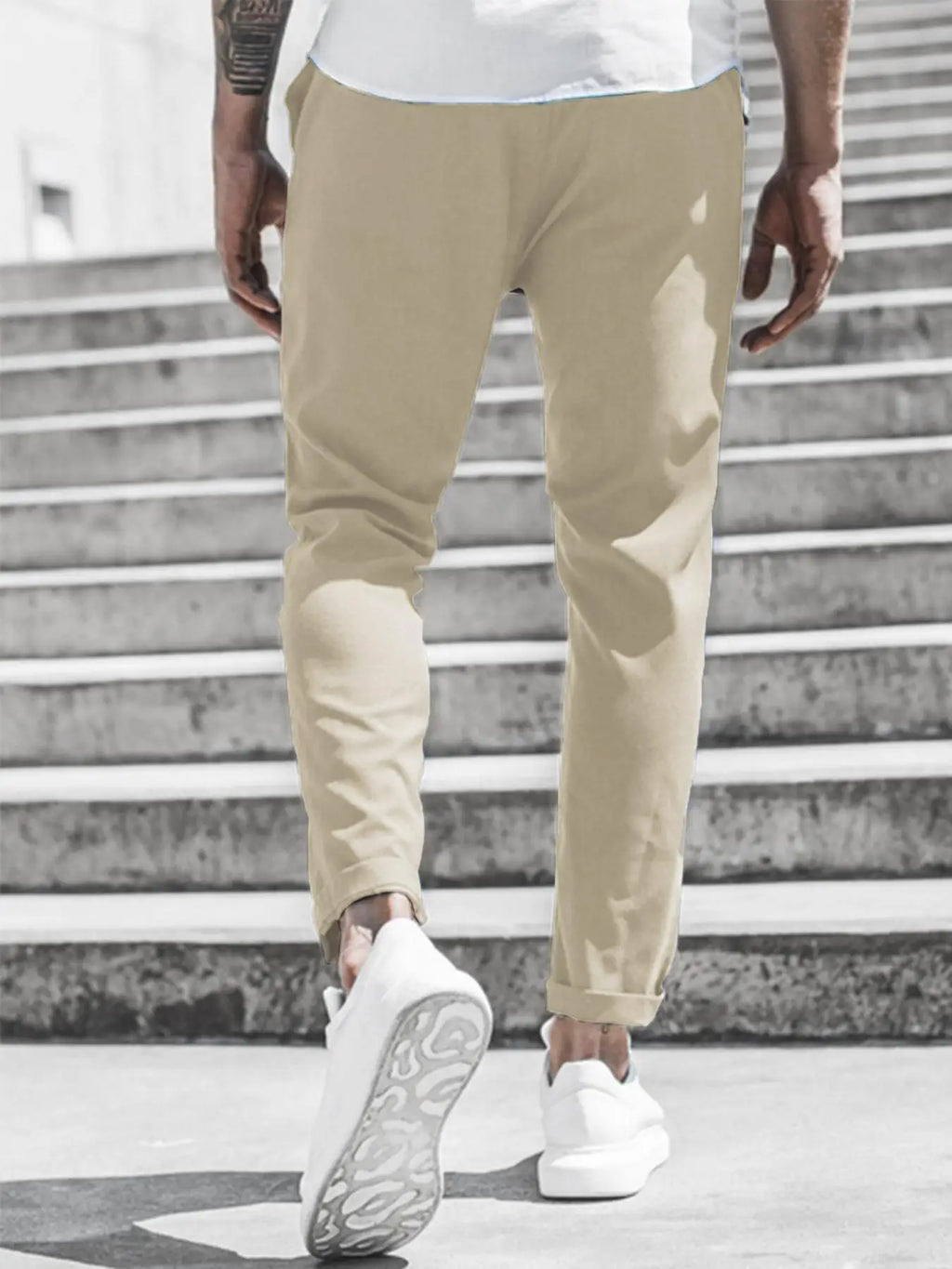 Men's Solid Color Casual Pants with Drawstring Waist Regular Fit Comfy Trousers with Pockets for Spring And Fall