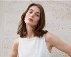 100% Hemp Knitted Thin Tank Top For Women Solid Color Summer Round Neck Sleeveless New Breathable Tops White Tops
