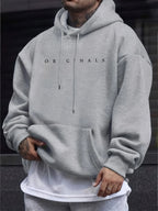 Men's autumn and winter casual fashion loose ORIGINALS letter printed long sleeved hooded sweatshirt warm pullover