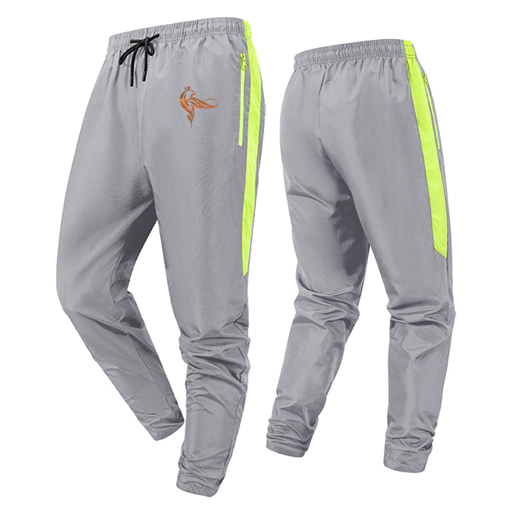 Men's Athletic Pants with Side Stripe Phoenix Print with Elastic Drawstring Waist and Zipper Pockets for Gym Training Running